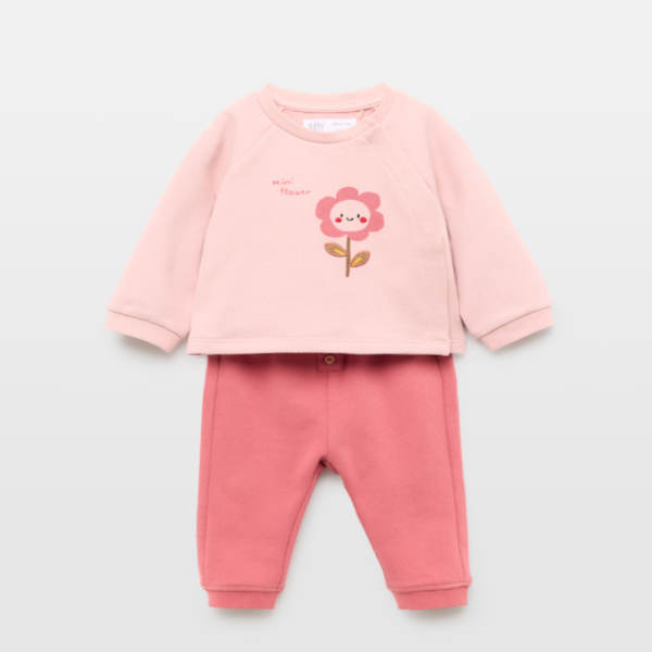 Sudadera rosa con flor y pantalón rosa del conjunto de 2 piezas largo para bebés de Baby El Corte Inglés