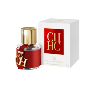 Frasco con cuero rojo y dijes dorados del eau de toilette femenino ch carolina herrera de 30 ml