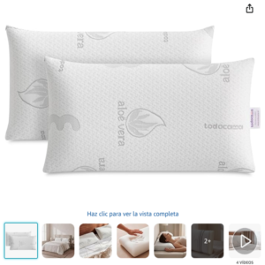 Almohada Viscoelastica Aloe Vera Todocama - Pack 2 Unidades Pack de 2 unidades de almohada viscoelastica aloe vera todocama de 70 cm